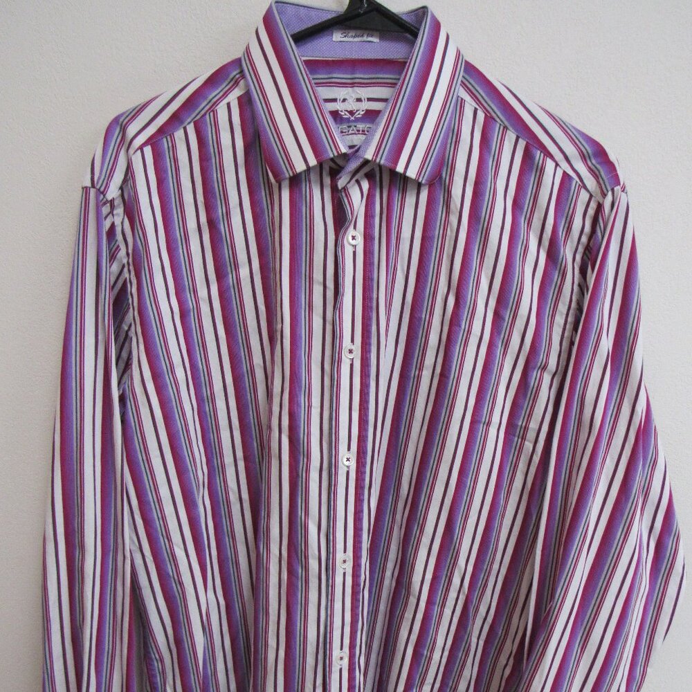 Bugatchi Uomo Shaped Fit Multicolor Long Sleeve Flip Cuff Shirt Large